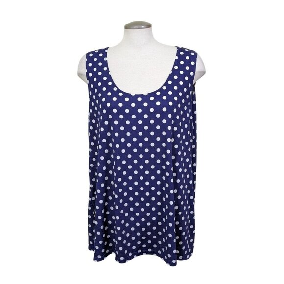 Slinky Brand Womens Plus 1X Top Navy Blue Polka Dot Travel Stretch Sleeveless - Picture 1 of 7
